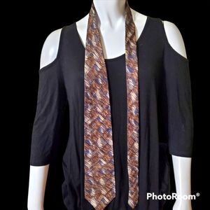 Bugatti Brown, Tan, & Blue Patterned Silk Tie